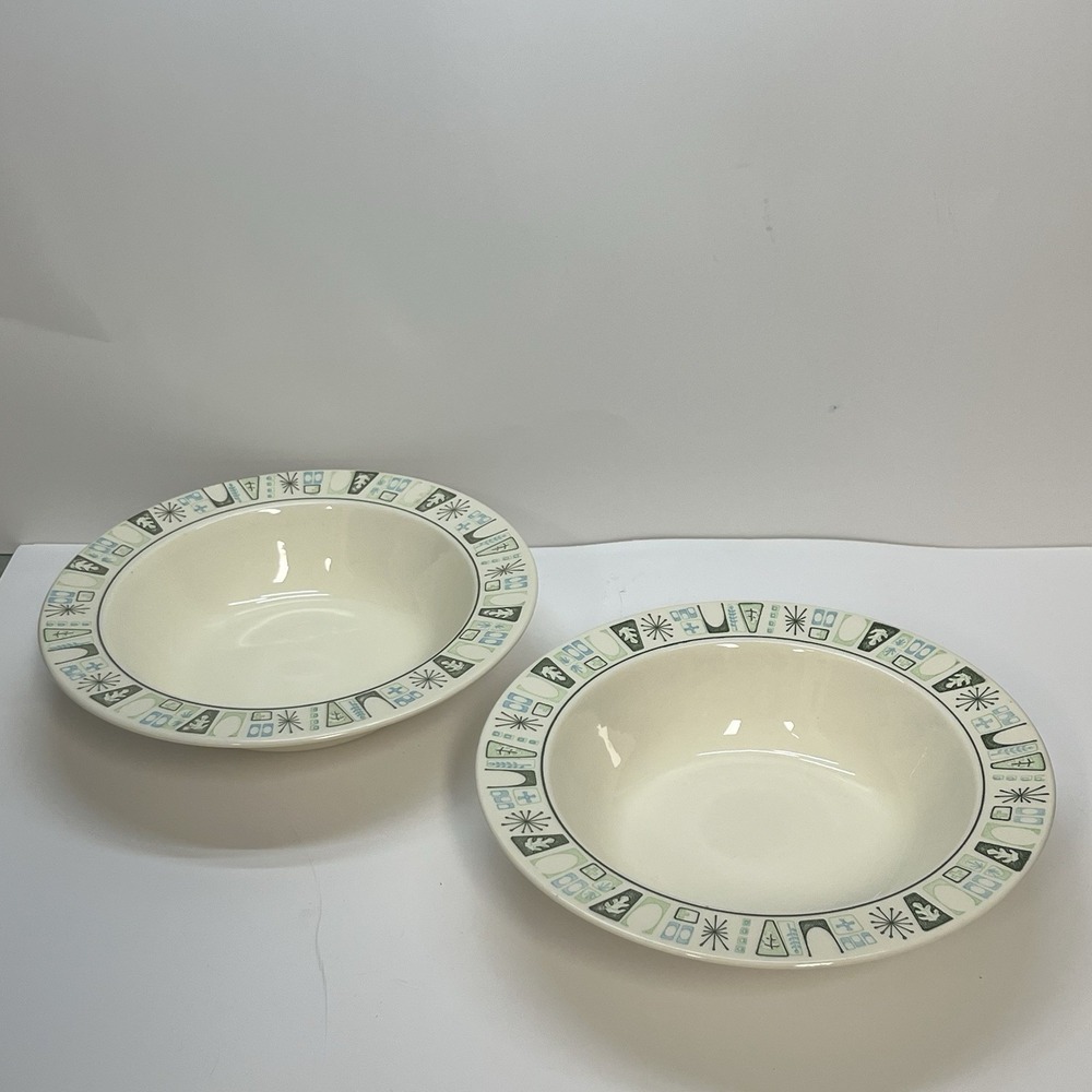 atomic starburst pattern serving  bowls mcm taylor stone green blue 9.5 inch‎